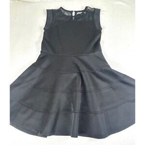 DKNY Fit and Flare Dress Womens XL Black LBD Mesh Yoke Tiered Skirt Contemporary
